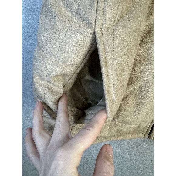 Weather Wear Quilted Faux Suede Puffer Vest Sz M Fleece Lined Tan Black Pockets - Picture 3 of 9